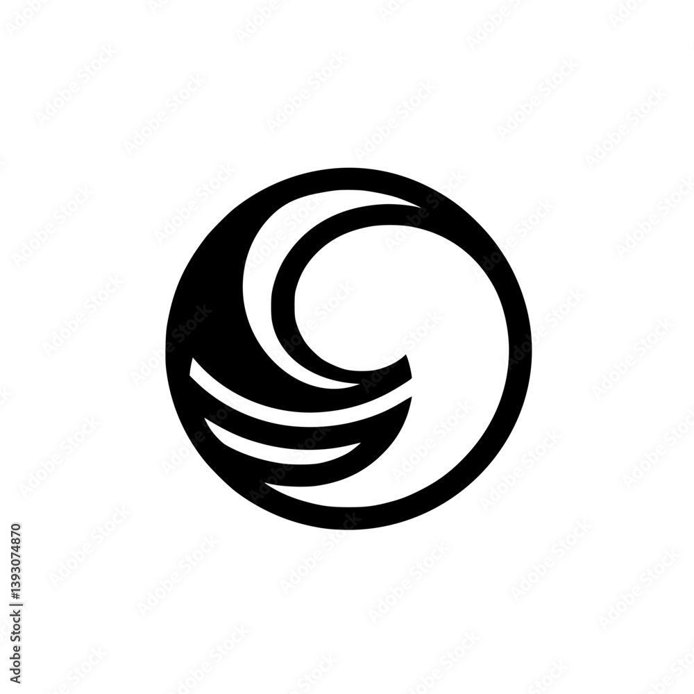 Abstract Wave Logo in Black & White, Modern Design