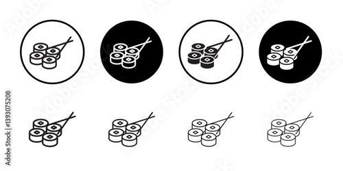 Maki sushi roll icon outline collection or set in black and white