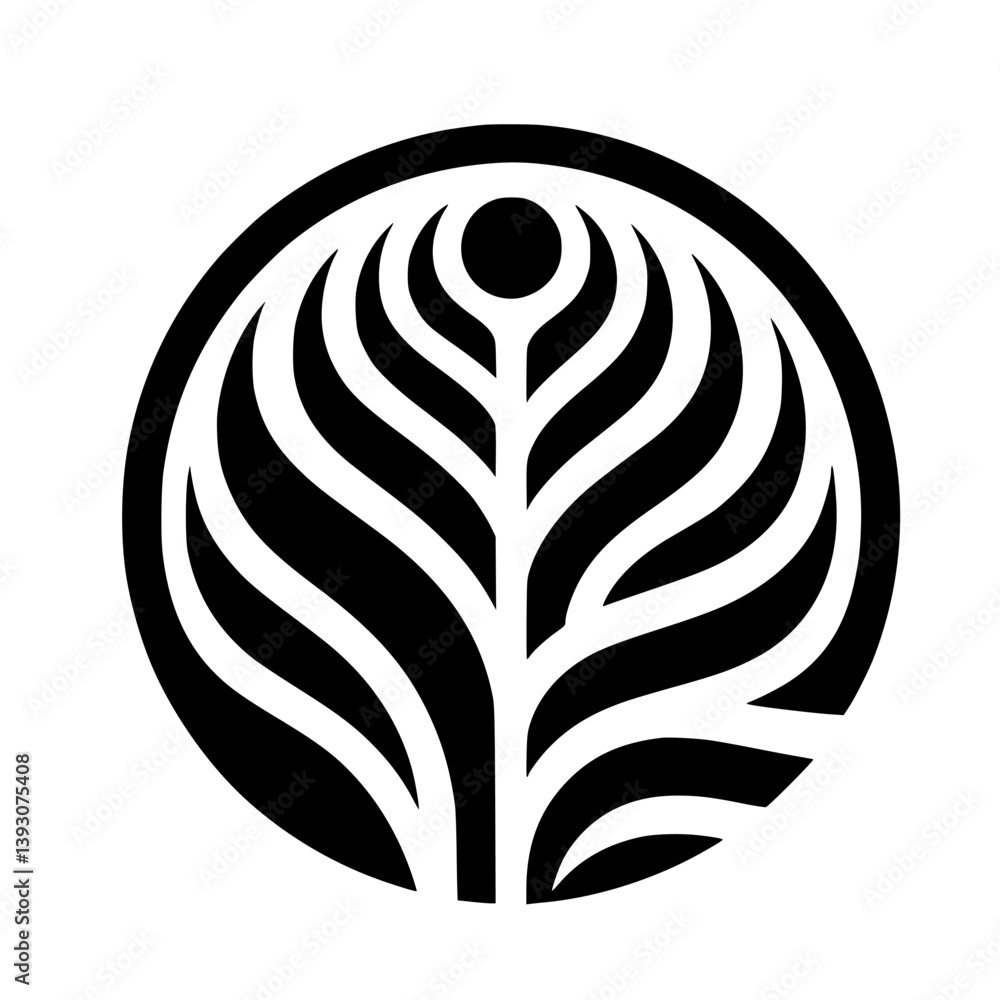 Obraz premium Minimalist Black and White Leaf Logo in a Circle