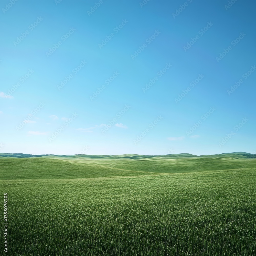 Fototapeta premium image of endless rolling grasslands beneath a vast clear blue sky isolated on a plain background