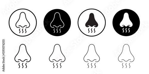 Nose with smoke icon outline collection or set in black and white