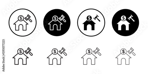 Real estate auction icon outline collection or set in black and white
