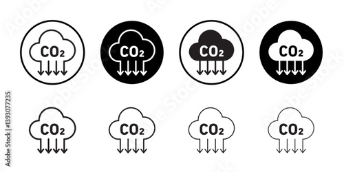 Reduce carbon dioxide co2 icon outline collection or set in black and white