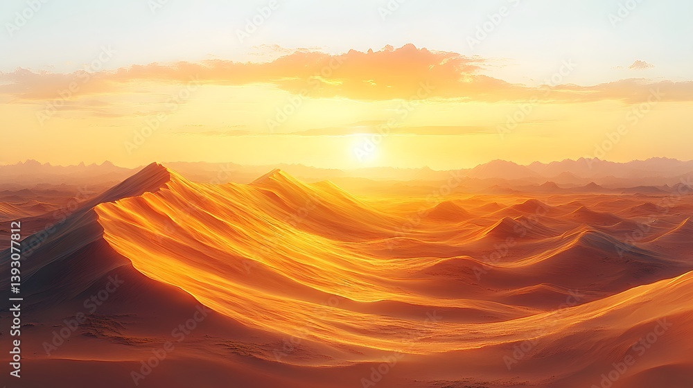 Naklejka premium A Breathtaking Desert Sunrise with Golden Light Spreading