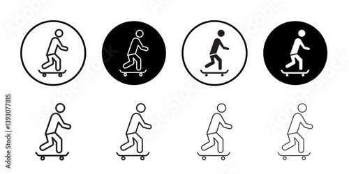 skateboarding icon outline collection or set in black and white