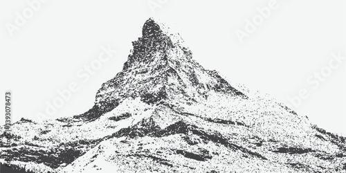 Mountain with a halftone stipple effect for a grunge punk Y2K collage design, with a brutalist noisy vintage photocopy background with a mound