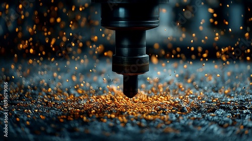 Obraz na płótnie Close-up of a cutting tool creating sparks during metalworking process w salonie