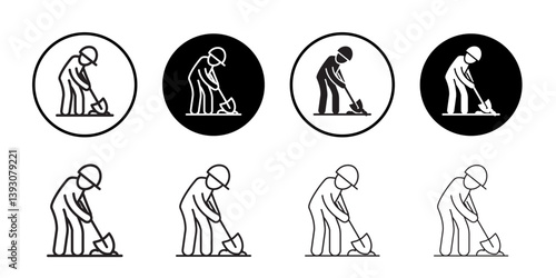 Worker digging icon outline collection or set in black and white