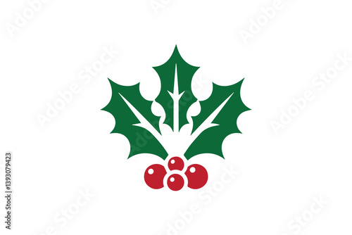 simple christmas holly silhouette icon vector isolated in white background