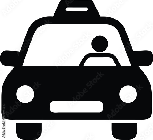 Black Taxi Silhouette, Transportation Icon with Transparent Background Design