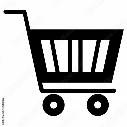 Shopping Cart Silhouette Icon – Black Retail Trolley Symbol for E-commerce