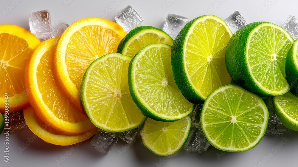 Freshly sliced lemons and limes arranged on ice for a refreshing look
