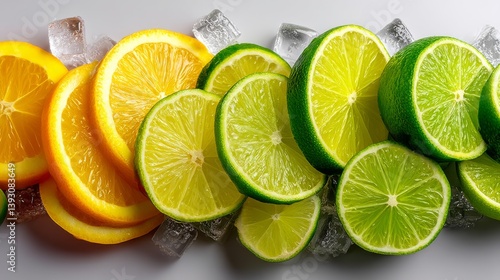 Freshly sliced lemons and limes arranged on ice for a refreshing look