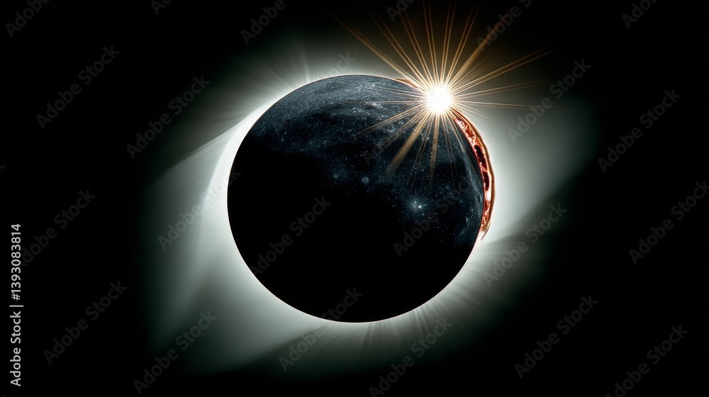 Stunning view of a solar eclipse with the sun's rays shining around the moon