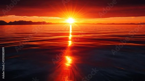 Fiery Sunset over Calm Ocean Waters