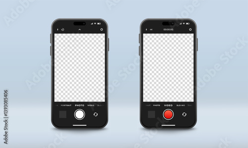 Set of templates for video and photo modes of smartphone camera app, vector illustration.