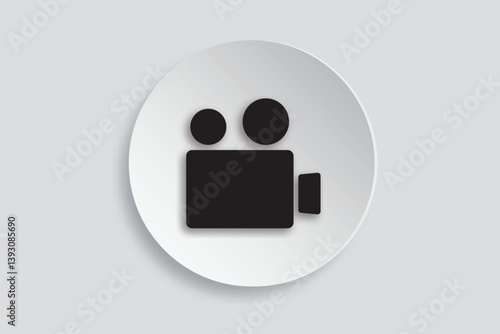 Flat video camera icon in circular button, representing media, recording, film, or online video communication.
