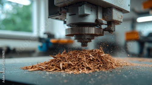 Obraz na płótnie CNC machine cutting wood shavings in a workshop environment w salonie