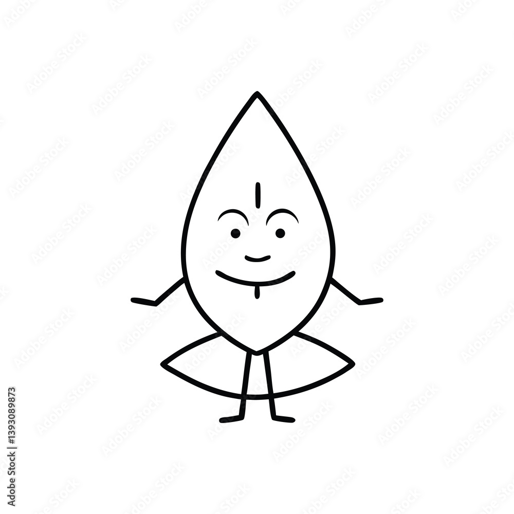 Cartoon Green Leaf Character – Waving and Smiling, Fun Mascot Illustration line art Cartoon Green Leaf Character – Waving and Smiling, Fun Mascot Illustration line art