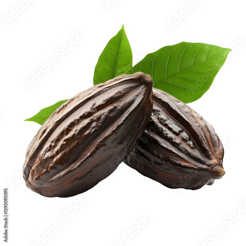 Wallpaper Mural Cocoa pods with green leaves dark background Torontodigital.ca