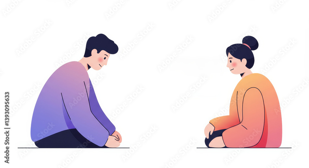 Fototapeta premium Teen boy and girl sitting quietly with sad expressions