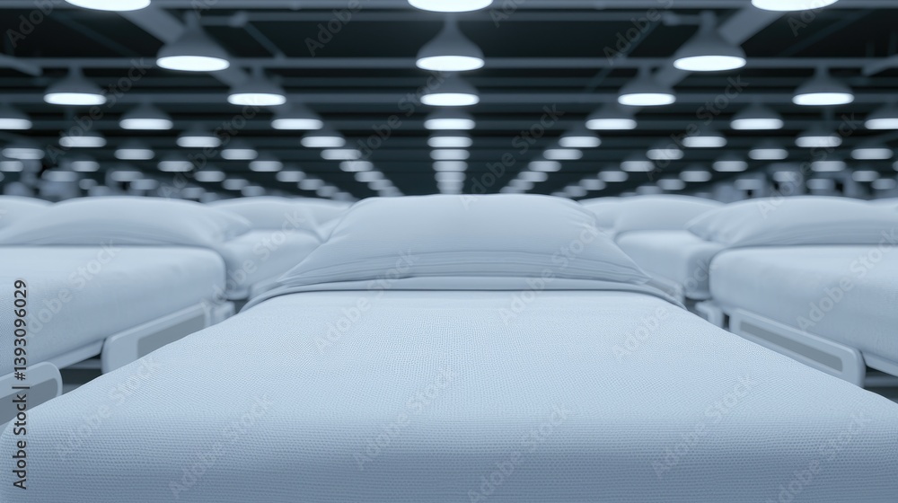 Fototapeta premium Empty hospital beds in a large facility