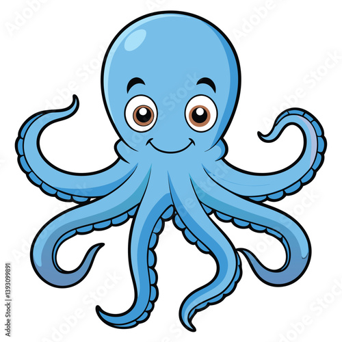 Smiling Octopus: A cheerful cartoon octopus with vibrant blue color, showcasing its playful charm, capturing the wonder of marine life in a delightful illustration.