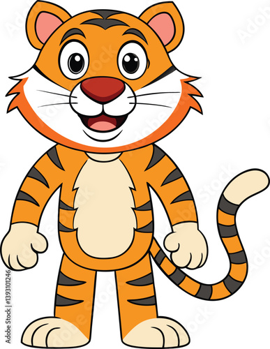 Animated Tiger: A vibrant illustration of a friendly tiger in a cartoon style, with captivating smile.