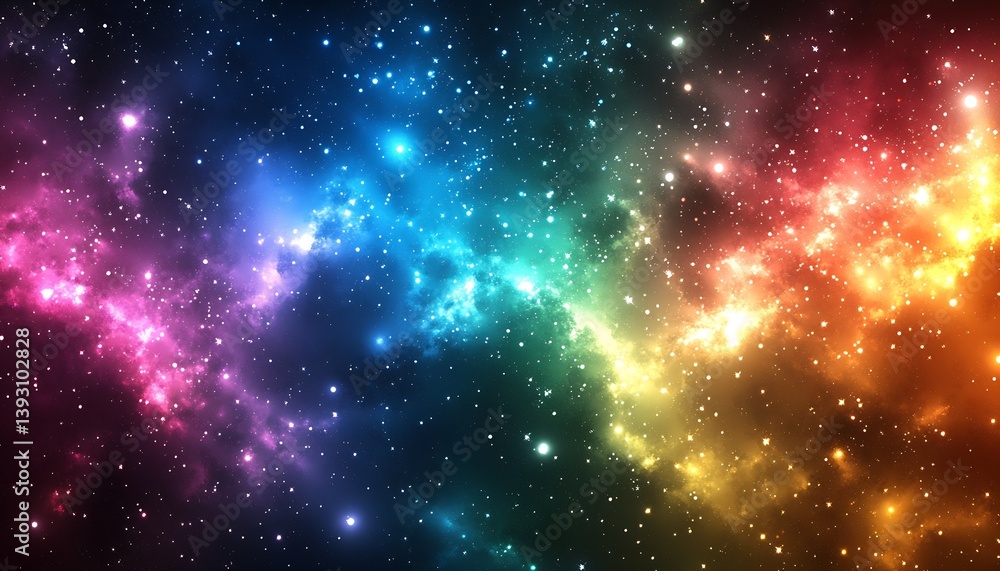 Fototapeta premium Vibrant cosmic scene filled with colorful stars and swirling galaxies : Generative AI