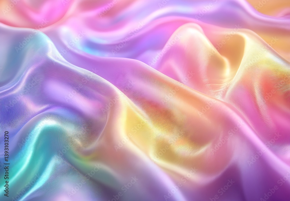 Obraz premium Pastel Rainbow Silk Fabric Waves and Folds Abstract Texture Background Soft Colors Ethereal Light Beautiful Textiles : Generative AI