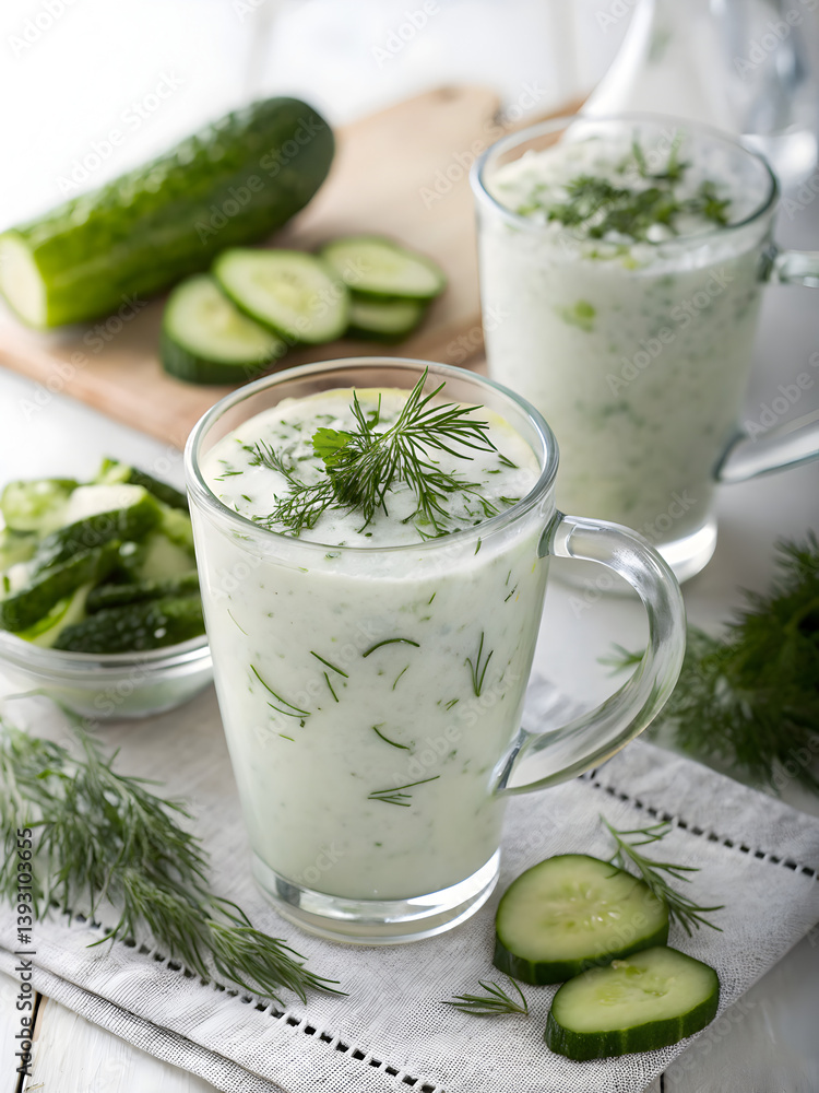 Cooling Summer Ayran Drink With Garden Cucumber And Herbs Cooling Summer Ayran Drink With Garden Cucumber And Herbs