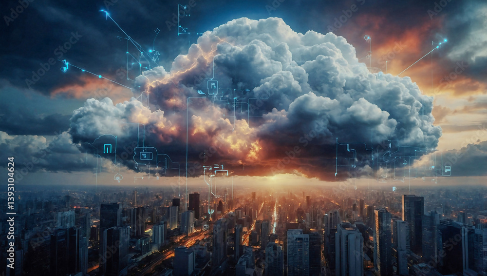 Digital cloud concept with technology integration. Digital cloud concept with technology integration.