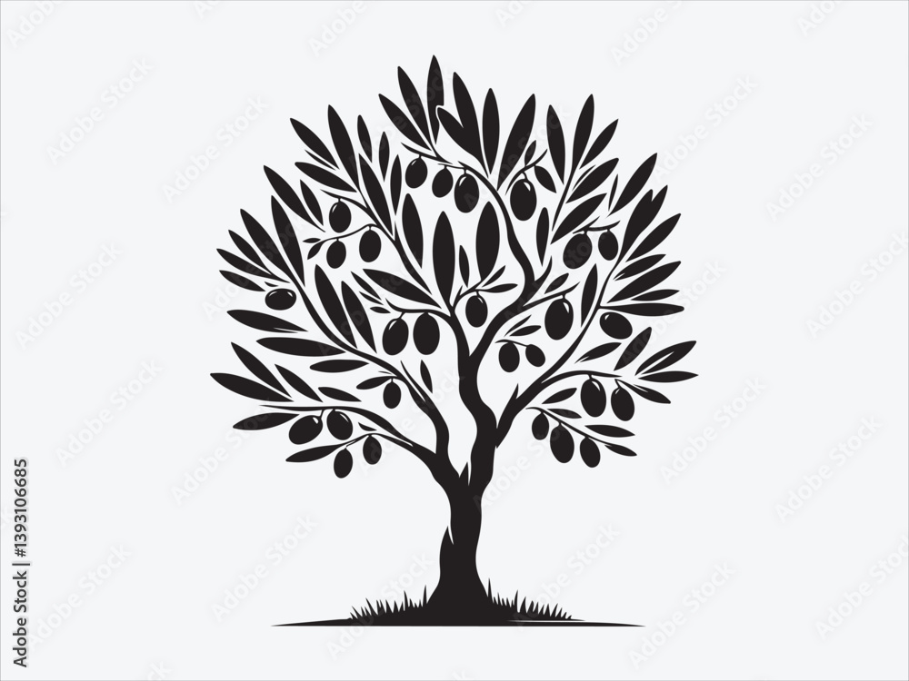 Fototapeta premium Olive Tree Stillness Silhouette with Peaceful Landscape Scene for Mediterranean Nature and Tranquil Design Themes