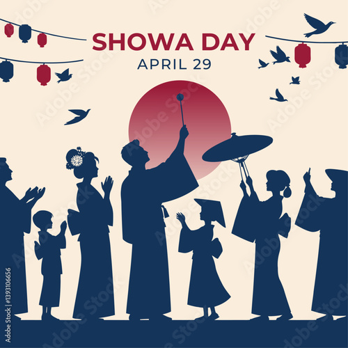Illustration for Showa Day (April 29) - Japanese Festival Scene with Silhouettes