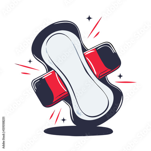 Vector of sanitary pad with bold red wings and dynamic style, modern feminine hygiene illustration emphasizing strength, protection, and comfort