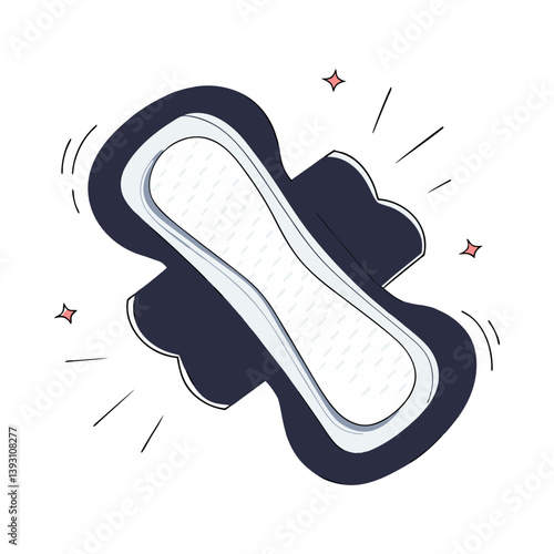 Vector of sanitary pad with contoured shape and dark wings, clean and modern feminine hygiene illustration focused on comfort and overnight protection