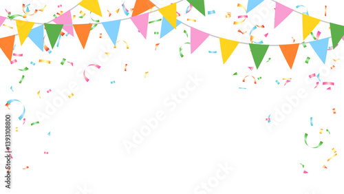 Banner colorful with bunting garland paper flag and confetti decoration elements. Cinco de Mayo