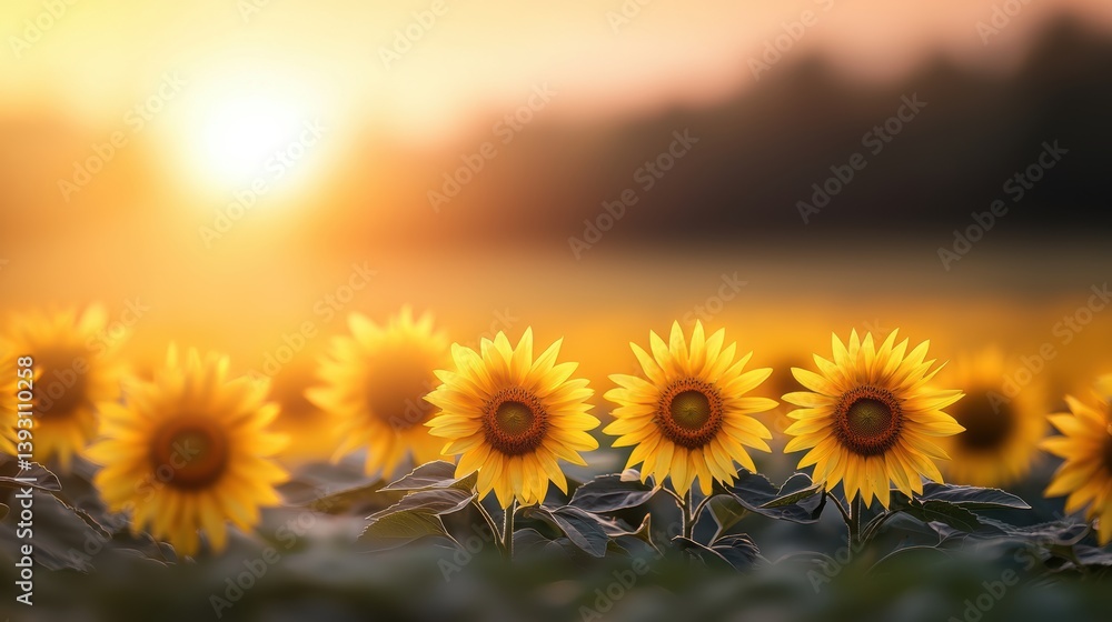Fototapeta premium Sunshine Sunflowers turning their heads toward the rising sun, full of energy.