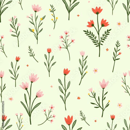Wallpaper Mural Seamless pattern with red flowers Torontodigital.ca