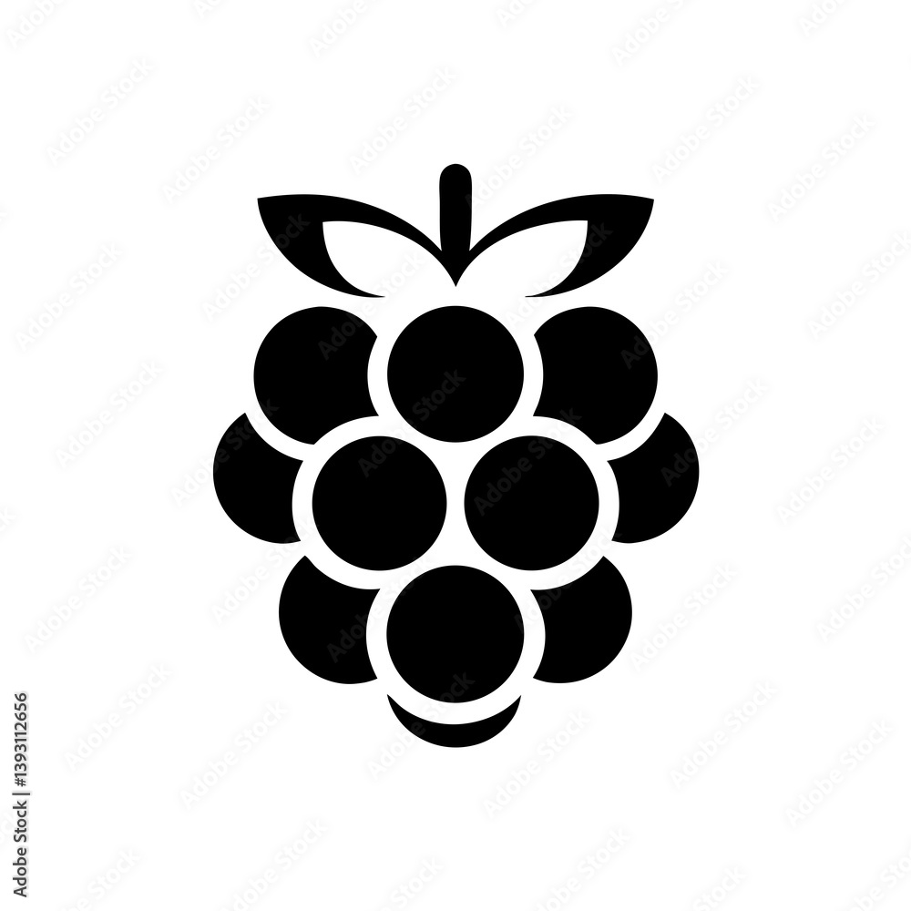 Full Grape Cluster Icon with Leaf and Stem in Bold Modern Silhouette Style
Full Grape Cluster Icon with Leaf and Stem in Bold Modern Silhouette Style