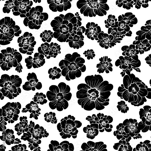 Pattern of Begonias vector icons, Begonias seamless pattern