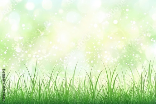 Lush Green Grass with Soft Blurry Background and Sunlight Effects