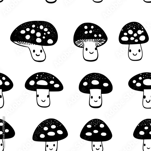 Collection of Mushrooms with cheeks pattern vector designs, Mushrooms with cheeks seamless pattern