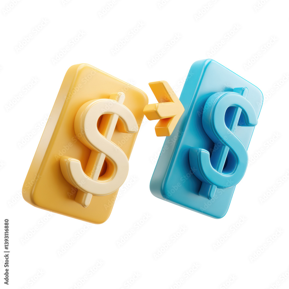 Obraz premium dollar symbols yellow and blue, representing currency exchange and financial transactions, convey sense of economic