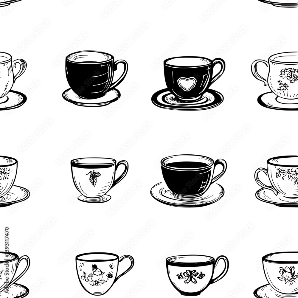 Collection of Teacups pattern vector designs, Teacups pattern illustration