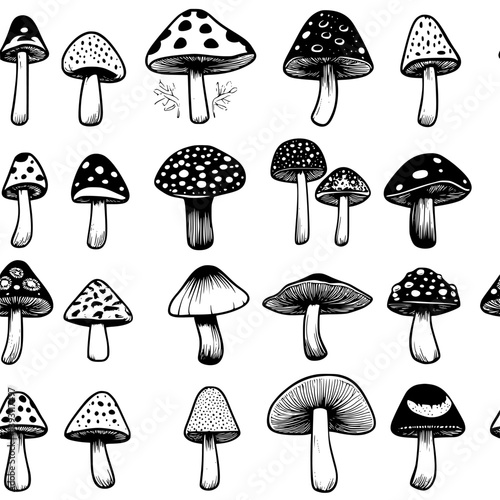 Collection of Toadstools pattern vector designs, Toadstools seamless pattern