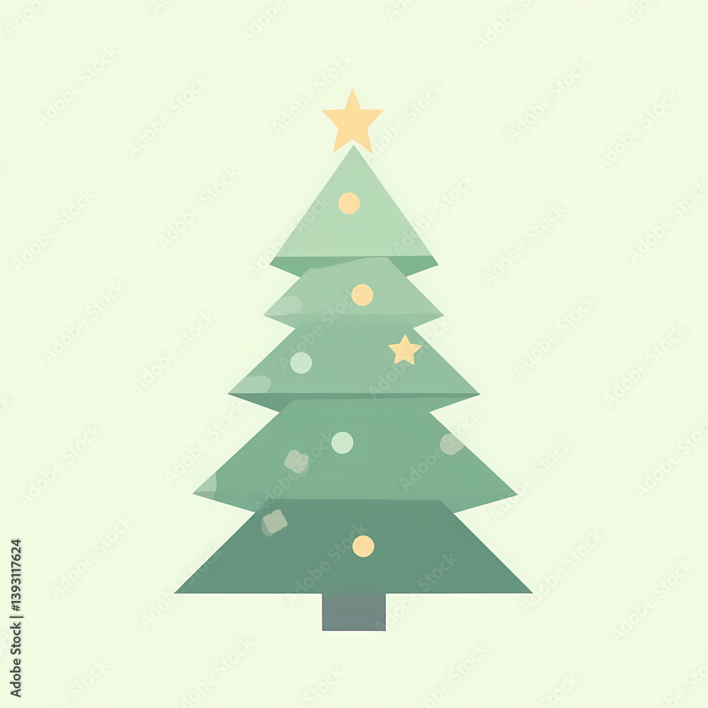 A slim tree design with an understated trunk and small circular ornaments. Its fresh green hue works well for natural, eco-friendly, or calming holiday visuals.