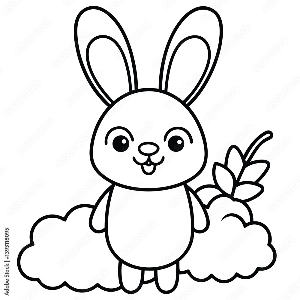 Obraz premium Adorable Bunny and Carrot Coloring Page | Cute Rabbit Line Art