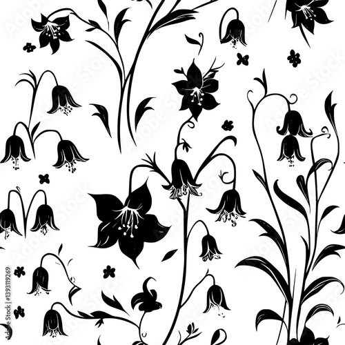 Pattern of Bluebells vector icons, Bluebells tiled design