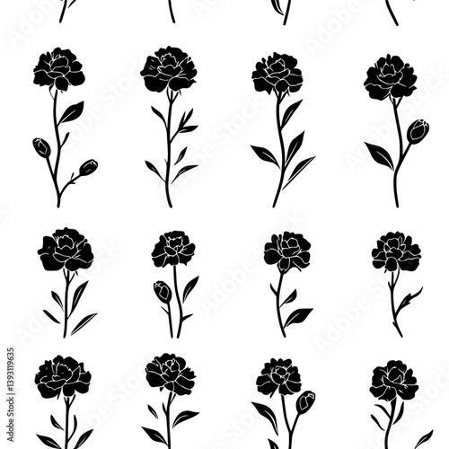Collection of Carnations pattern vector designs, Carnations seamless pattern